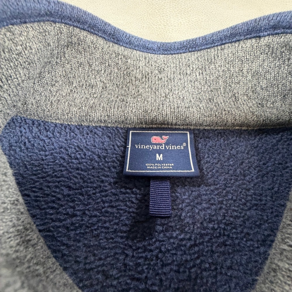 Vineyard Vines Mens Medium Heather Navy Full Zip Fleece Sweater Vest Blue - Picture 3 of 13
